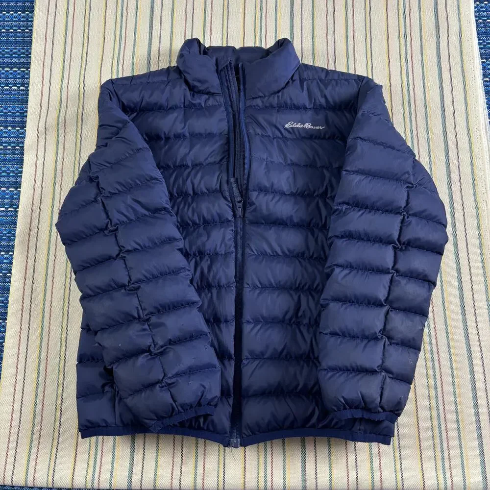 Eddie Bauer Jacket Kids Medium 10/12 Blue Down Puffer Full Zip Lightweight Youth